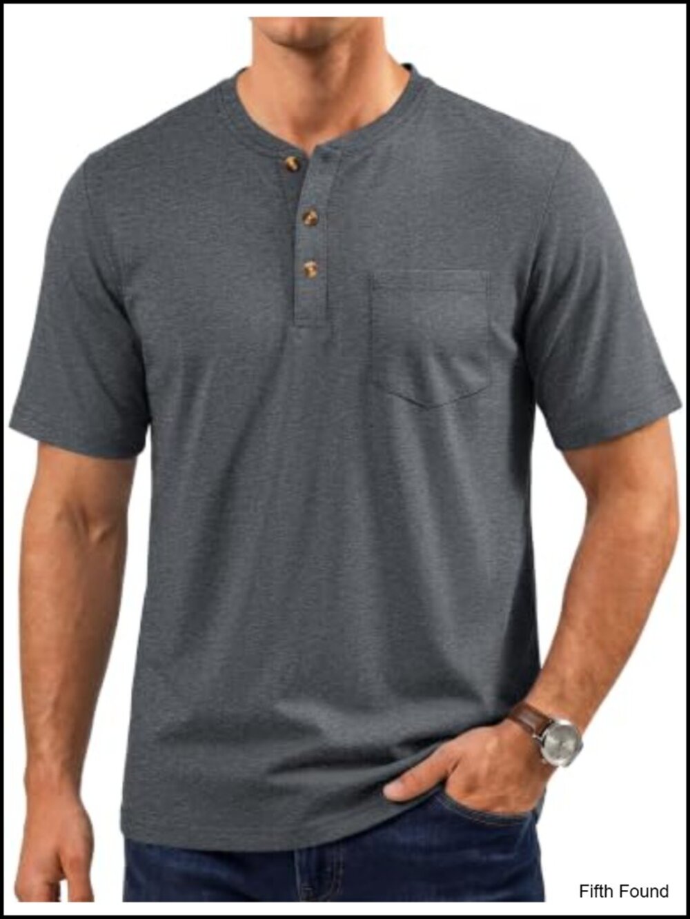 Men's Cotton Blend Short Sleeve Henley Shirt with Pocket